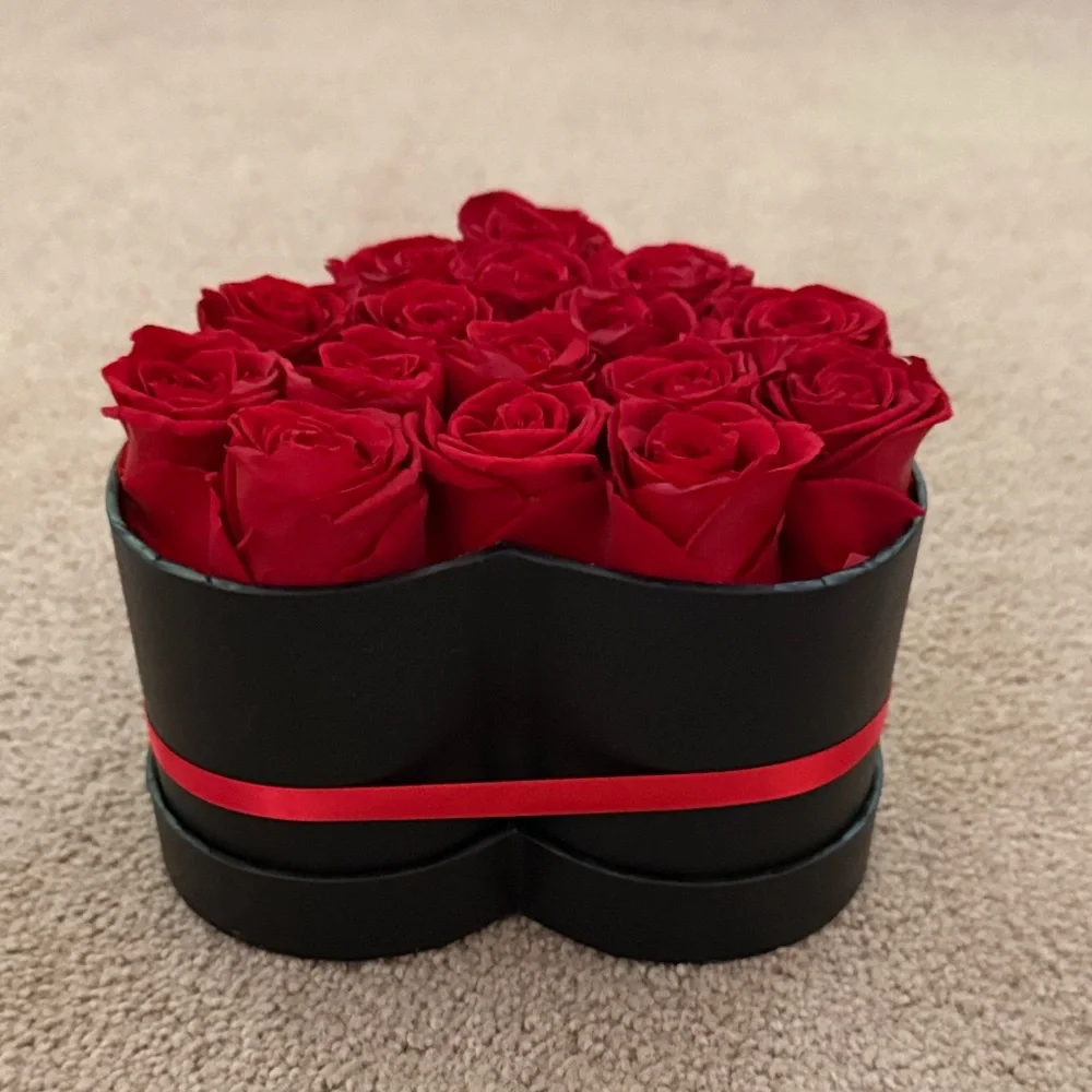 16 Flower Forever Heart Shape Box - Preserved Red Roses, Gift, Love